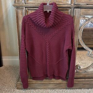 Rachel Ashwell cozy maroon sweater chunky cable knit turtle neck fall winter